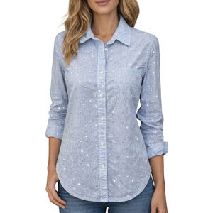 Gap fitted boyfriend shirt chambray silver shiny long sleeve button up shimmer M